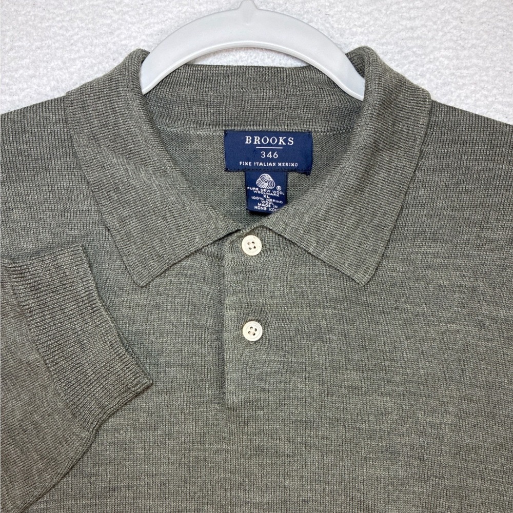 Vintage Brooks Brothers Sweater Polo Men XL Green Merino Wool Old Money 346 90s